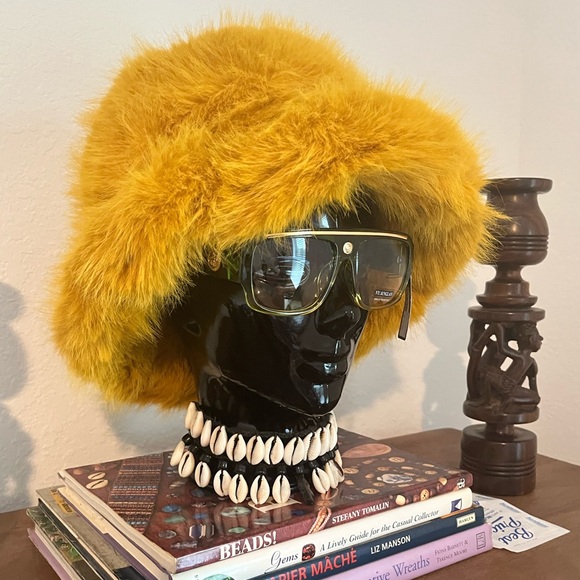 Mustard Gold Fuzzy Faux Fur Hat - Picture 7 of 13